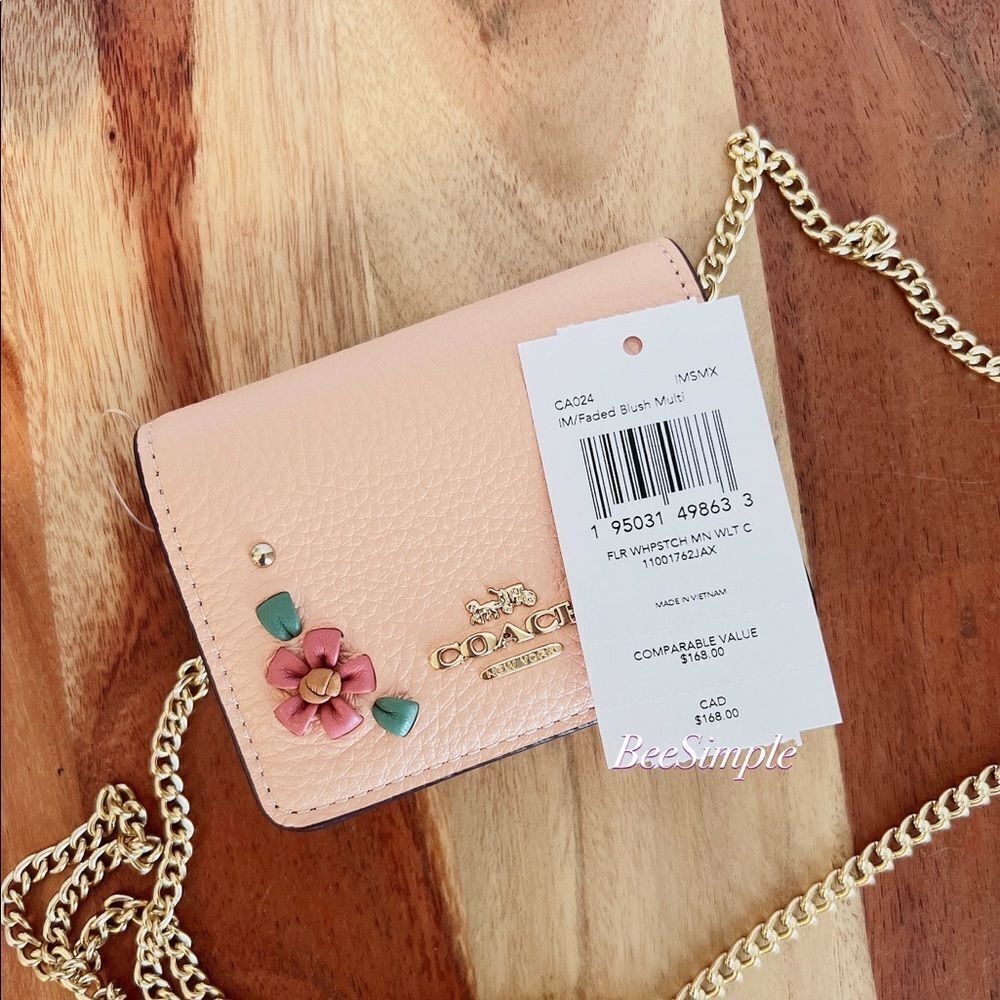 NWT‎ Coach Mini Wallet On A Chain With Floral Whipstitch - Picture 6 of 7